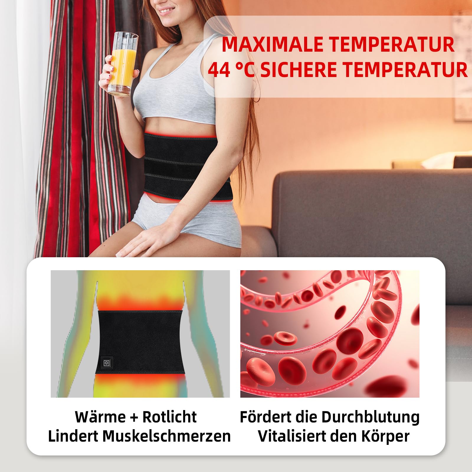 Rotlichtlampe Gürtel, Nahinfrarot-Lichttherapie für Körper, Triple-Chip 660nm 850nm LED Infrarot-Gürtel, Tragbares Infrarotlicht-Gerät für Rücken & Knie, Heimpflege-Set