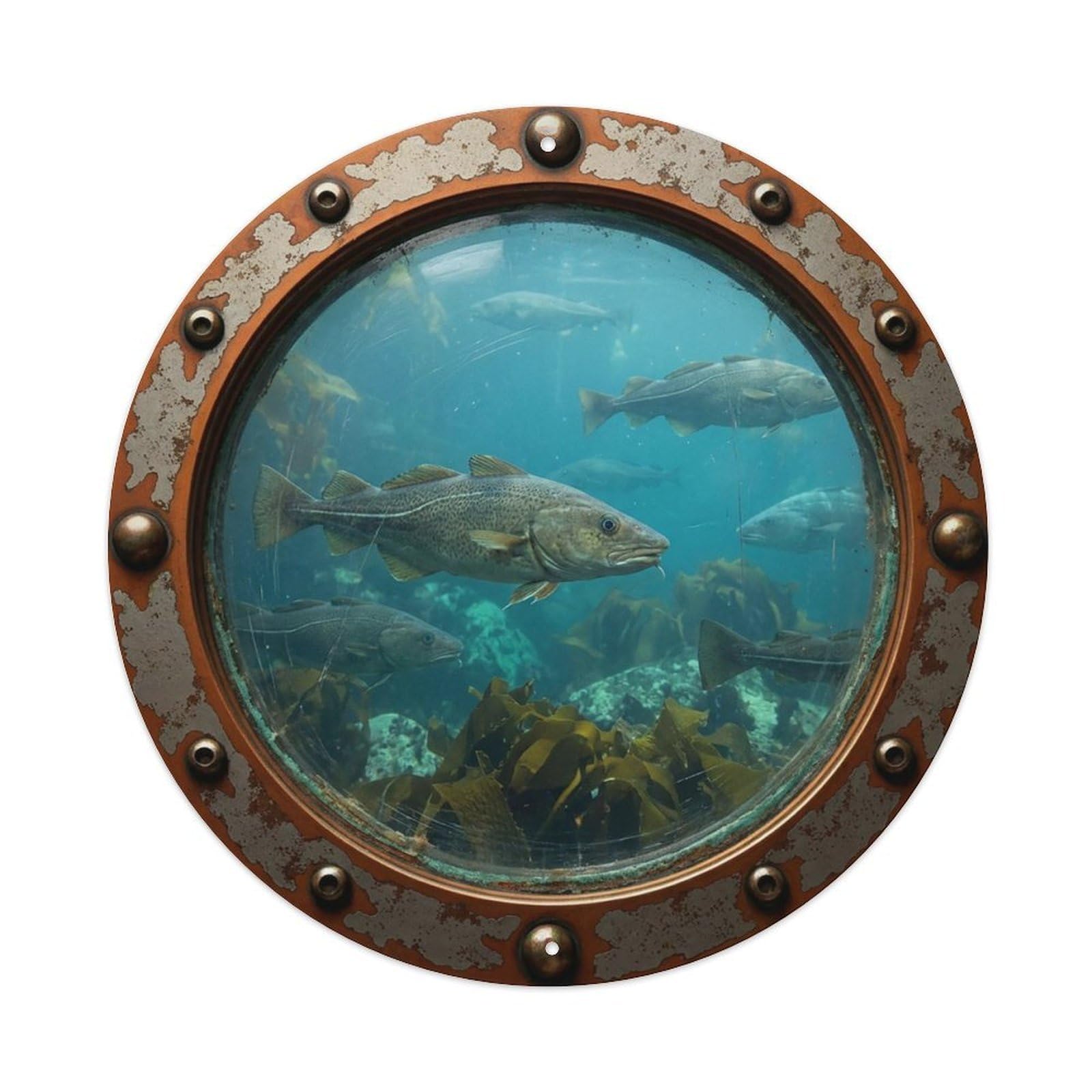 Gead 8X8inch Style Vintage Porthole Cod Fish Nautical Window View Metal Tin Sign