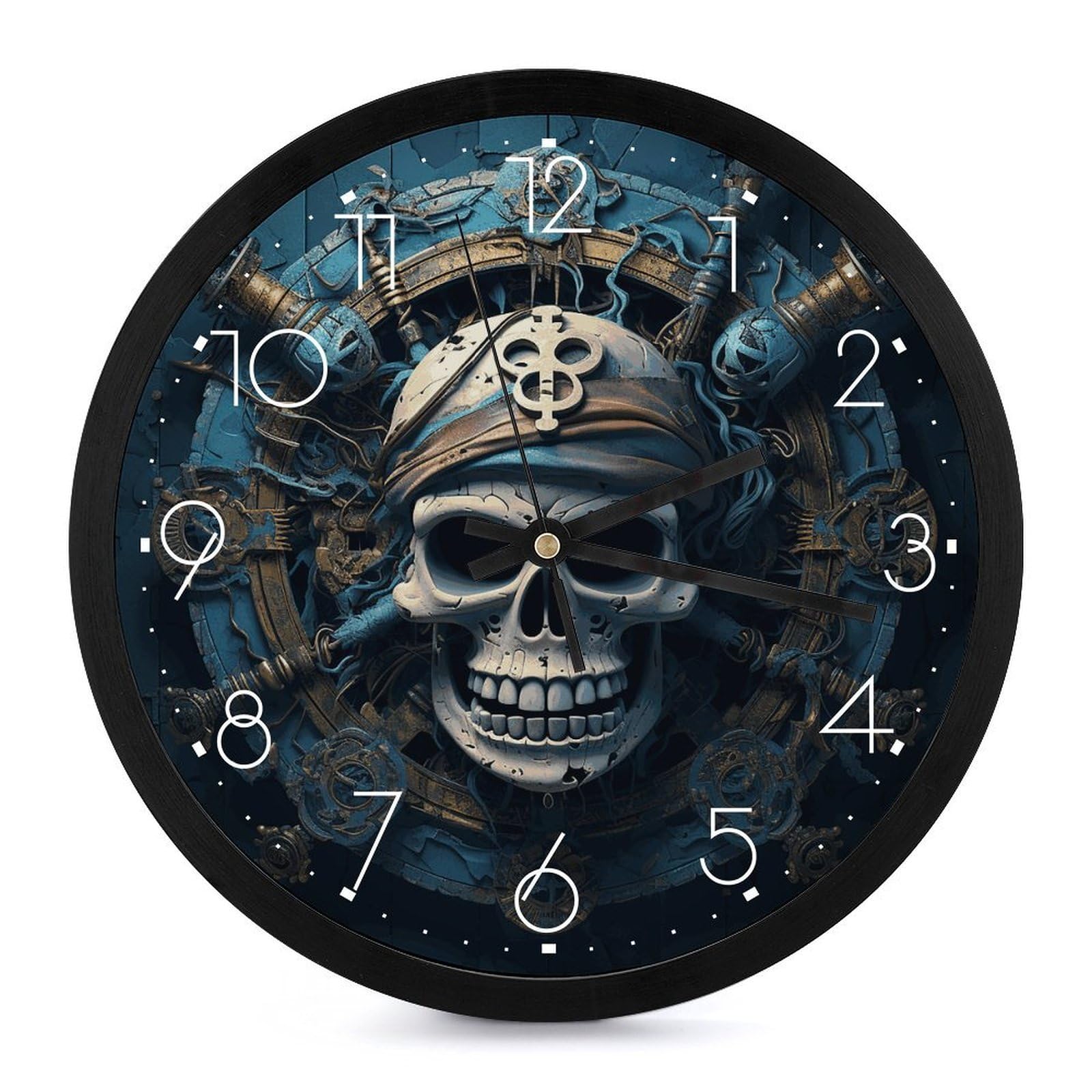 Horloge murale 25,4 cm squelette pirate ronde et décorative à piles