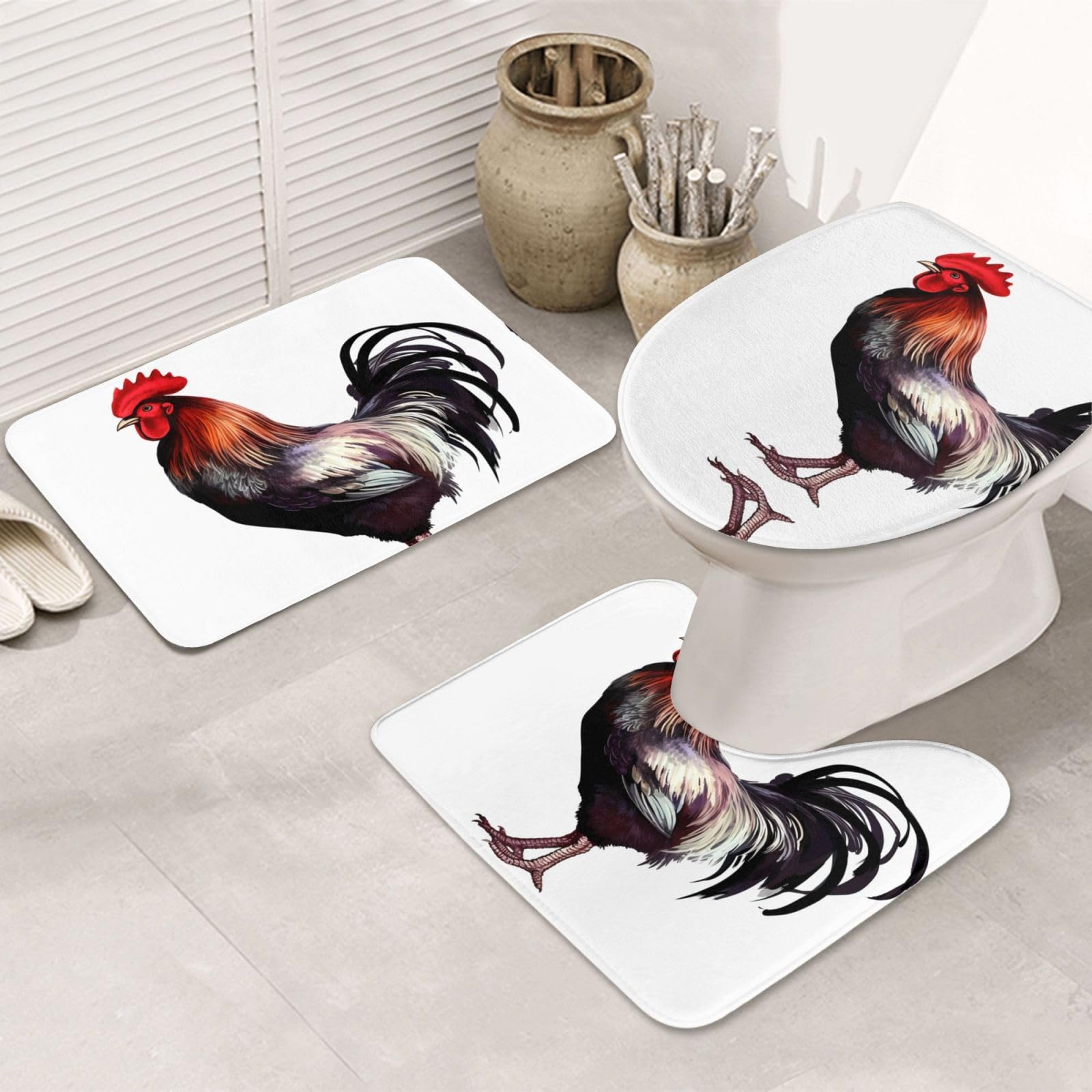 Tapis de douche antidérapant motif coq fini les glissades avec le lot en U