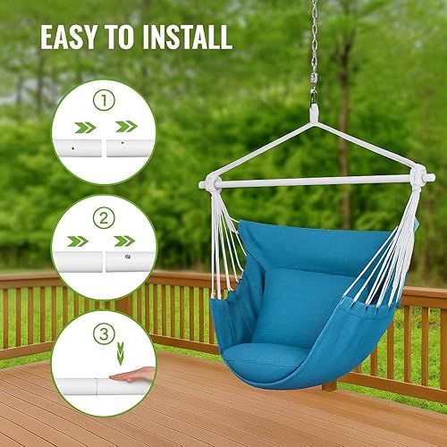 Miniatura 2 de Backyard Expressions - Hamaca colgante con cojines y kit para colgar, capacidad de 500 libras, tela de mezcla de algodón, para uso en interiores y