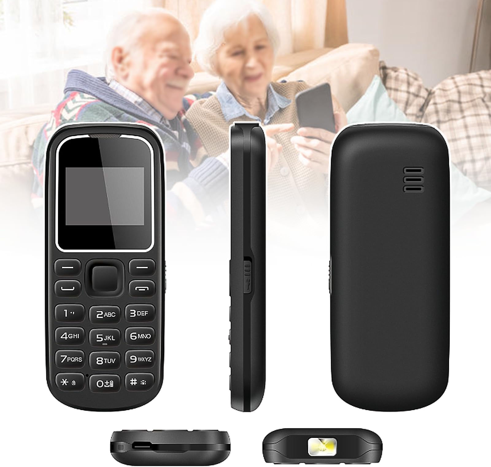 Basic Mobile Phones for The Elderly and Kids, Unlocked Dumb Phones, Cell Phones Without Internet - with Big Buttons, MP3, MP4, Camera, Flashlight, SOS,Black