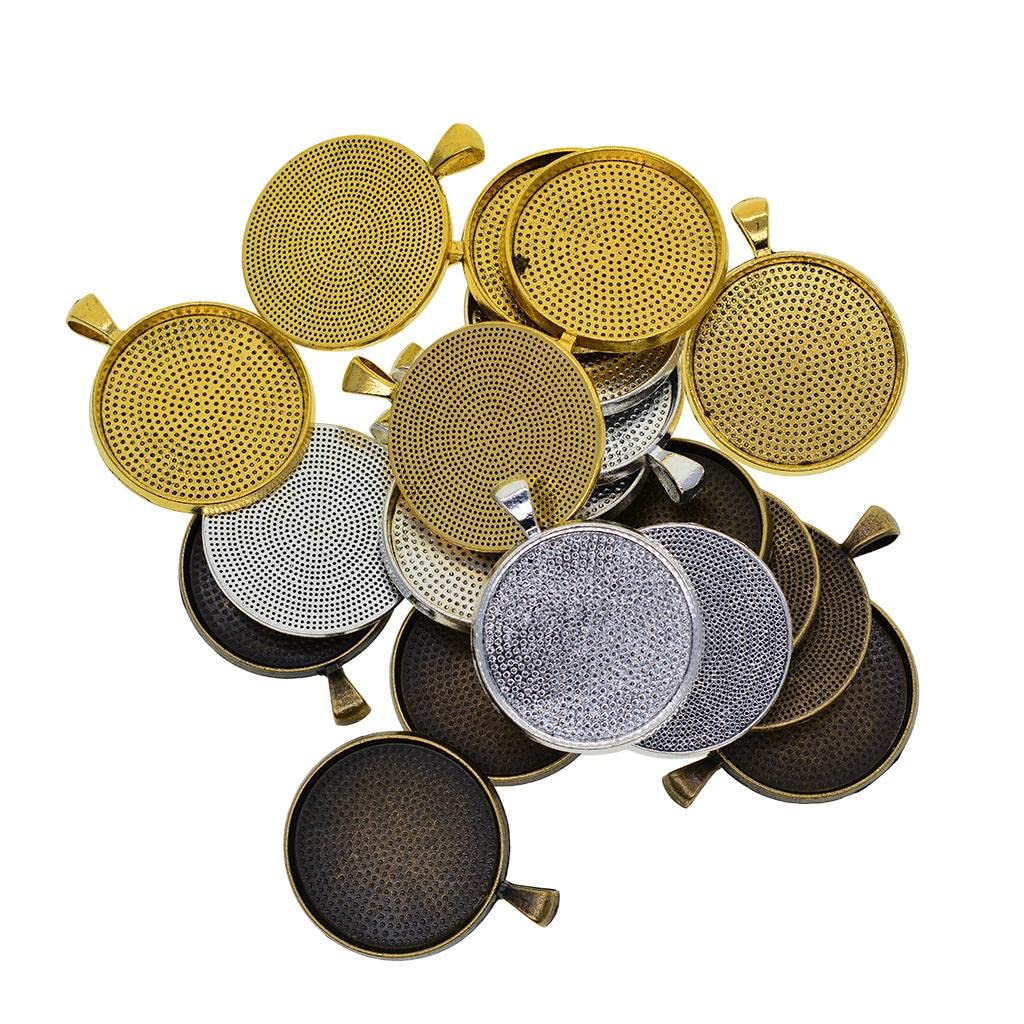 Hellery Gold,Bronze,Silver 20 Pcs Bezel Pendant Trays Round Cabochon Settings Trays Pendant, 30Mm Diameter (Bronze/Gold/Silver Colors)