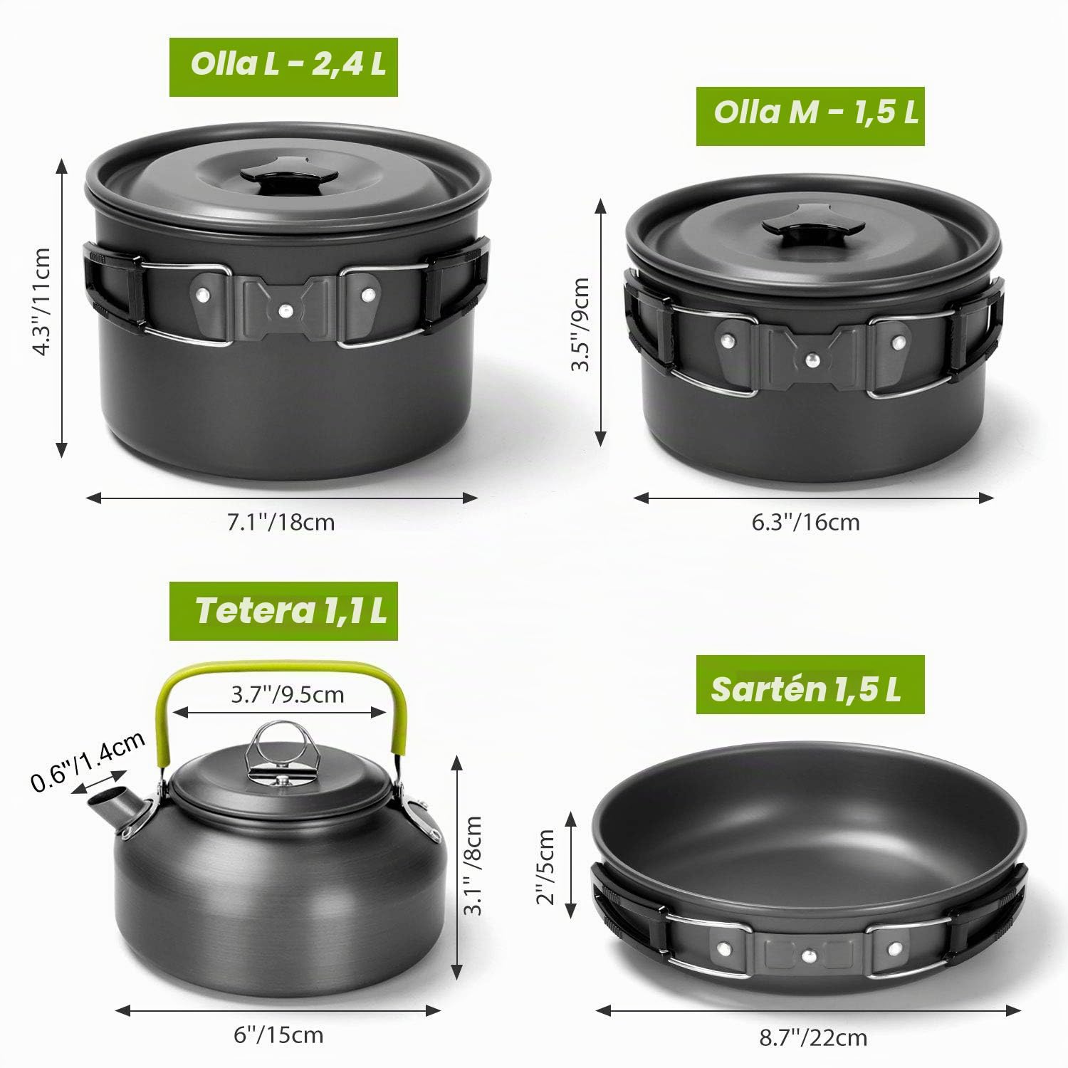 Odoland Kit de Utensilios de Cocina para Camping 29 pzas, Ollas y Sartenes Antiadherente de Camping con Contenedor de Agua y Cubo Plegable, Hervidor, Cubiertos Plegable, Copas, Platos para Acampada