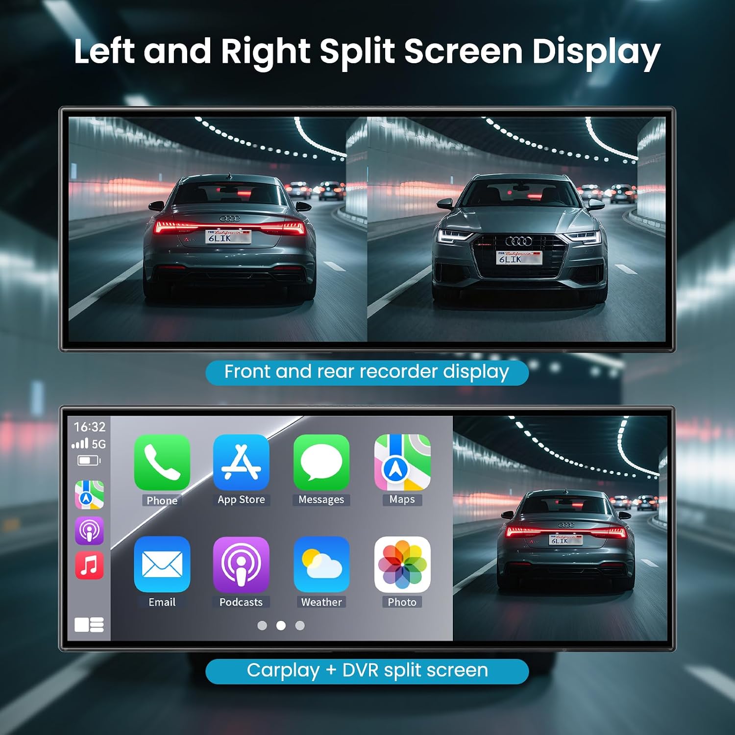 Largest 11.5 inch Wireless CarPlay Screen for Car, A-pple CarPlay & Android Auto HD Touchscreen with 4K Dash Cam/1080P Backup Camera/Navigation/Bluetooth/Voice Control/FM/Mirror Link,for All Vehicles