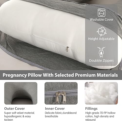 Miniatura 5 de BATTOP Almohadas de embarazo con funda de enfriamiento, almohada corporal de maternidad para dormir, soporte para espalda, caderas, piernas, vientre