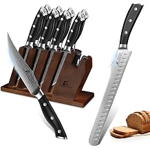 CoquusAid Bread Knife for Homemade Bread+Steak Knives Set of 8 with Block