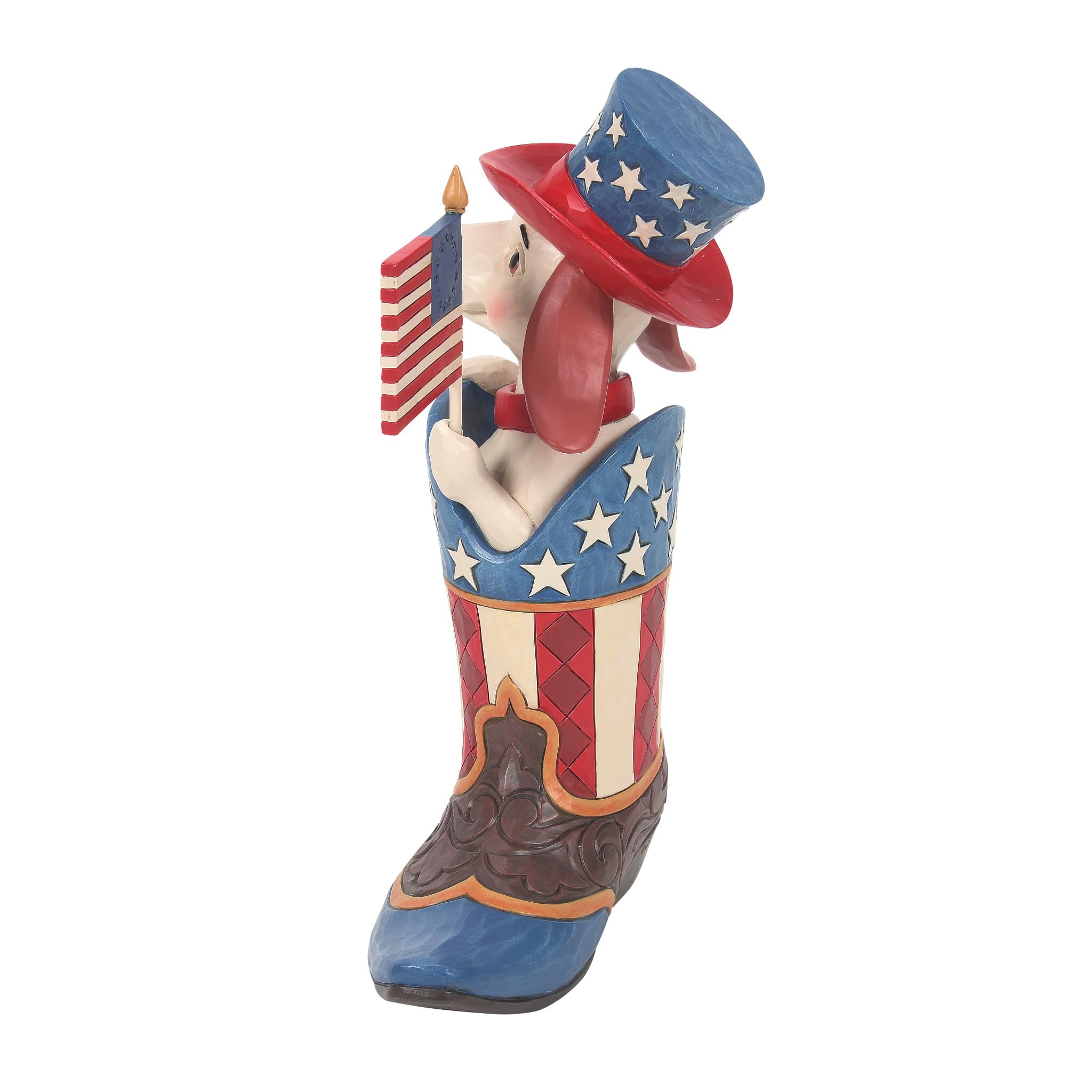 Enesco Jim Shore Heartwood Creek Patriotic Dog Holding Flag in a Cowby Boot Figurine, 22 cm, Çok Renkli