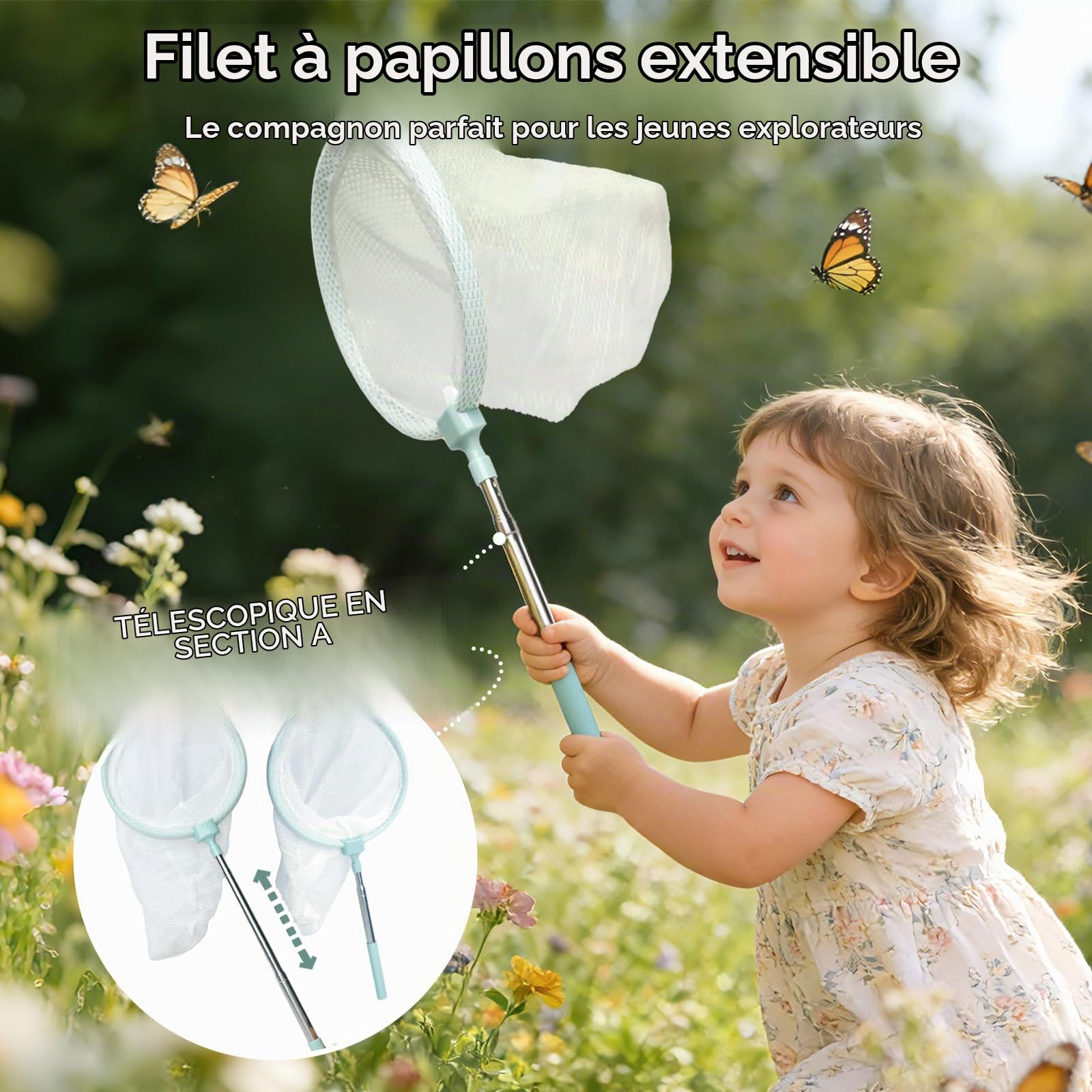 Kit Exploration Enfant Jouets, Observation Insectes Enfant avec Attrape Insecte, Boîte à Insectes, Filet Papillon, Loupe, Cadeau d'exploration de la Nature et d'aventure pour Garçons Filles