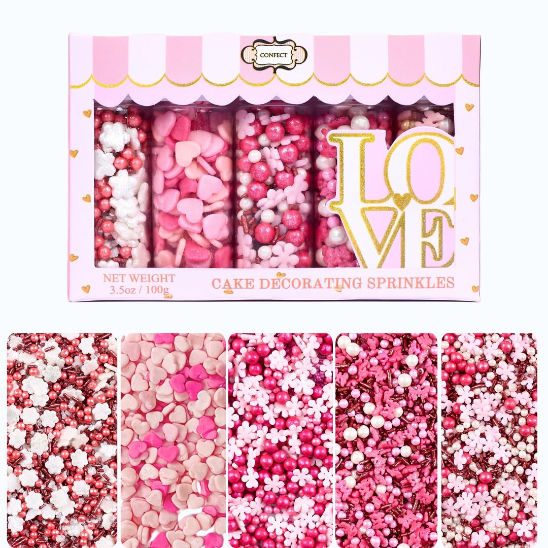 Confect Pink, white & Silver Pearl Sprinkles | Heart Sprinkles | Sprinkles for Baking & Cake Decorative | Birthday & Celebration Sprinkles | Cookie Sprinkles | Edible sprinkles Mix Pack of 5-100gms (B0CRBKXZDN) Amazon Price History, Amazon Price Tracker
