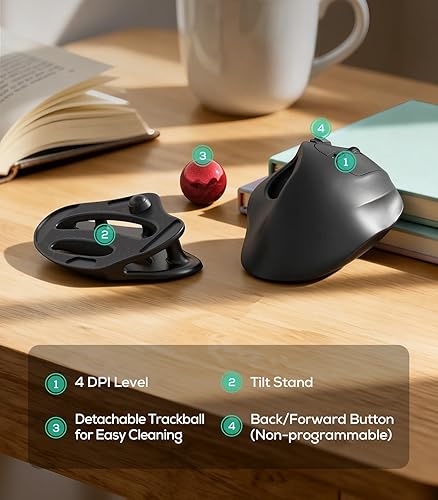 Miniatura 7 de Nulea M511 Ratón inalámbrico de Trackball, mouse ergonómico recargable con control de pulgar con soporte inclinable, seguimiento suave y preciso,