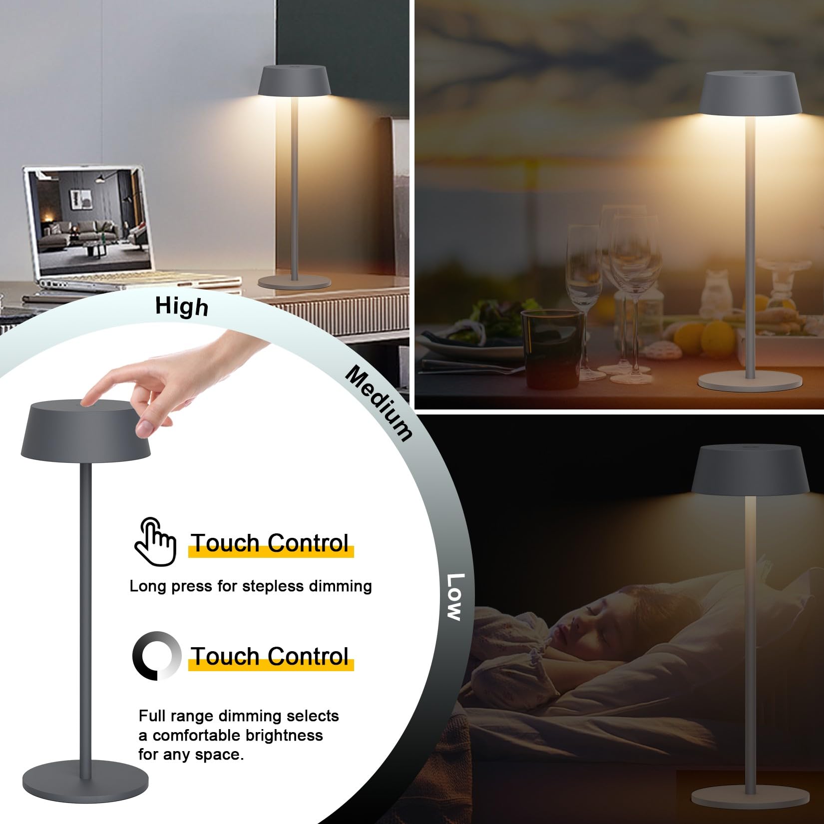 Lampe de chevet tactile avec port USB - Contrôle Intuitif, lampe de table avec p