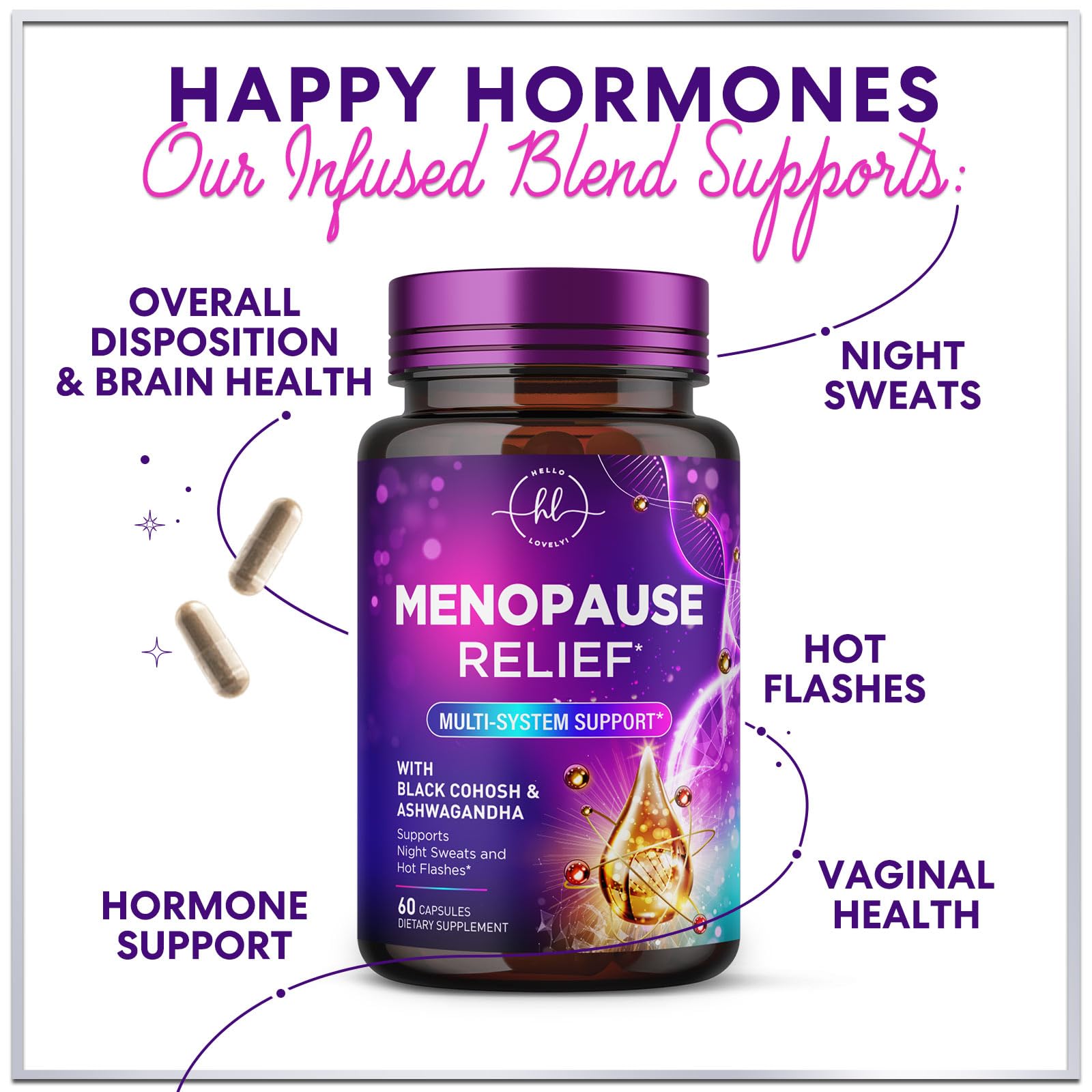 Menopause Supplements for Women - Complete Hot Flash Night Sweats & Menopause Relief Pills, Probiotics with Vitamin D3 B6 & Black Cohosh for Vaginal, Digestive Support, Gluten Free - 60 Capsules — Amazon image 6