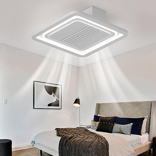 Miniatura 6 de REYDELUZ Ventiladores de techo modernos con luces y control remoto, ventilador de techo de perfil bajo de 22 pulgadas, montaje empotrado,