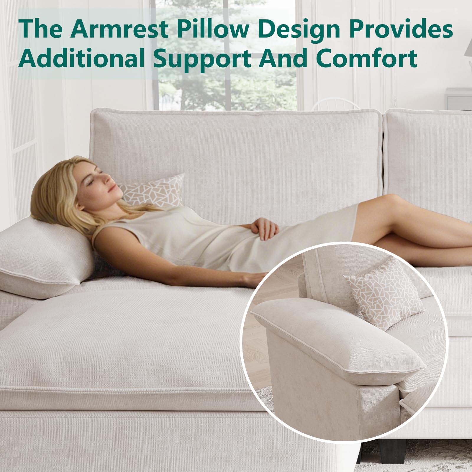 108" Modular Sectional Couch, L Shaped Cloud Sofa for Living Room | Comfortable Foam Cushions, Sturdy Frame, Appealing Appearance, Easy Assembly, Soft Chenille, Modular Design, Beige