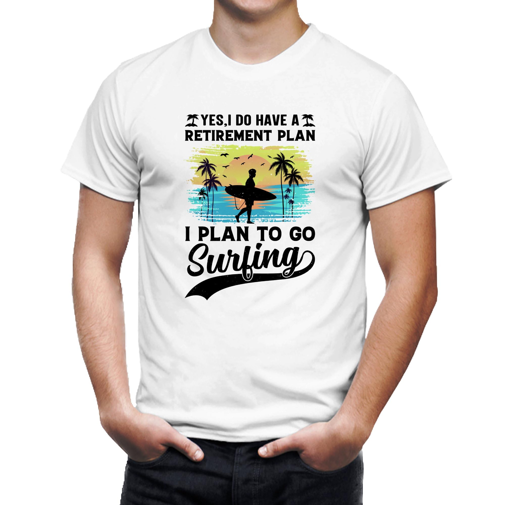 Seek Buy Love Retirement Plan Surfing T-Shirt, Beach Lover Tee, Funny Surfer Retirement Gift, Sunset Palm Tree Graphic Shirt, Unisex