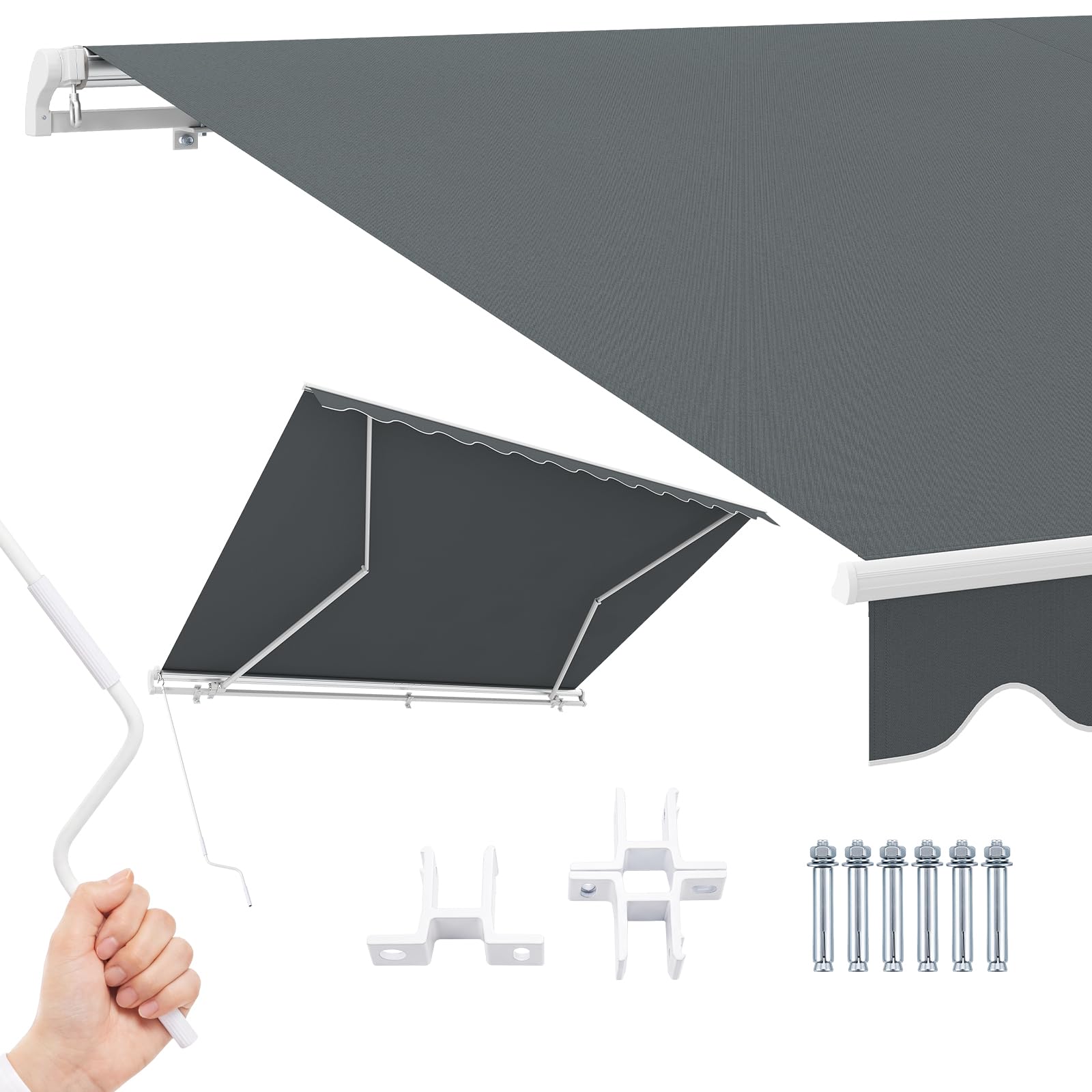 COSTWAY Store Banne de Manuel Rétractable de 4 x 2,5M Angle Réglable 5-35°, Auvent de Terrasse avec Tissu Résistant aux UV et à l'eau Cadre en Aluminium, pour Jardin Terrasse (Gris)