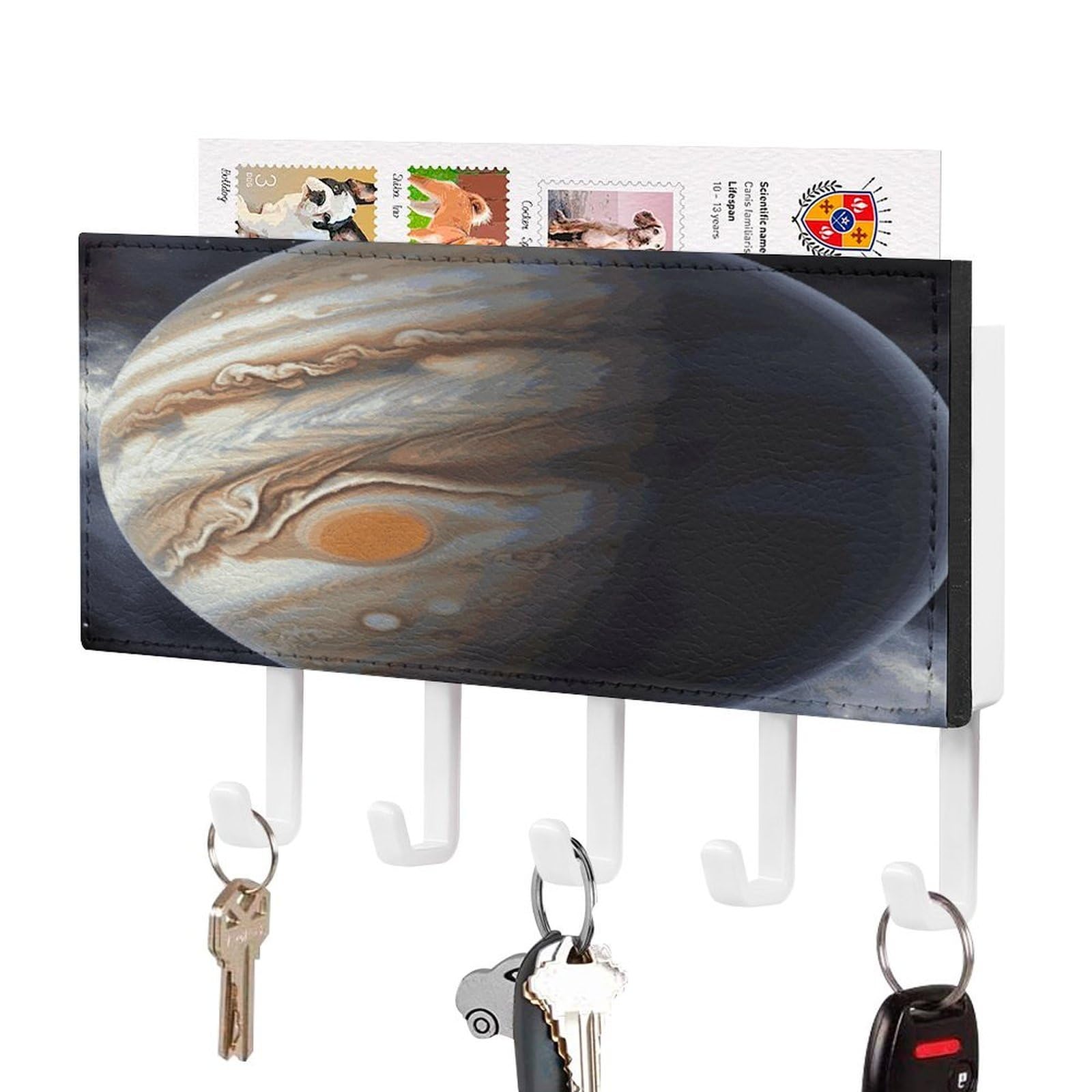 FekiLoot Jupiter Landscape Key Holder Wall Mount Key Hooks for Wall Decorative with 5 Hooks PU Mail Rack Organizer with Shelf for Entryway Mudroom Hallway Office 7.1X4.3 in