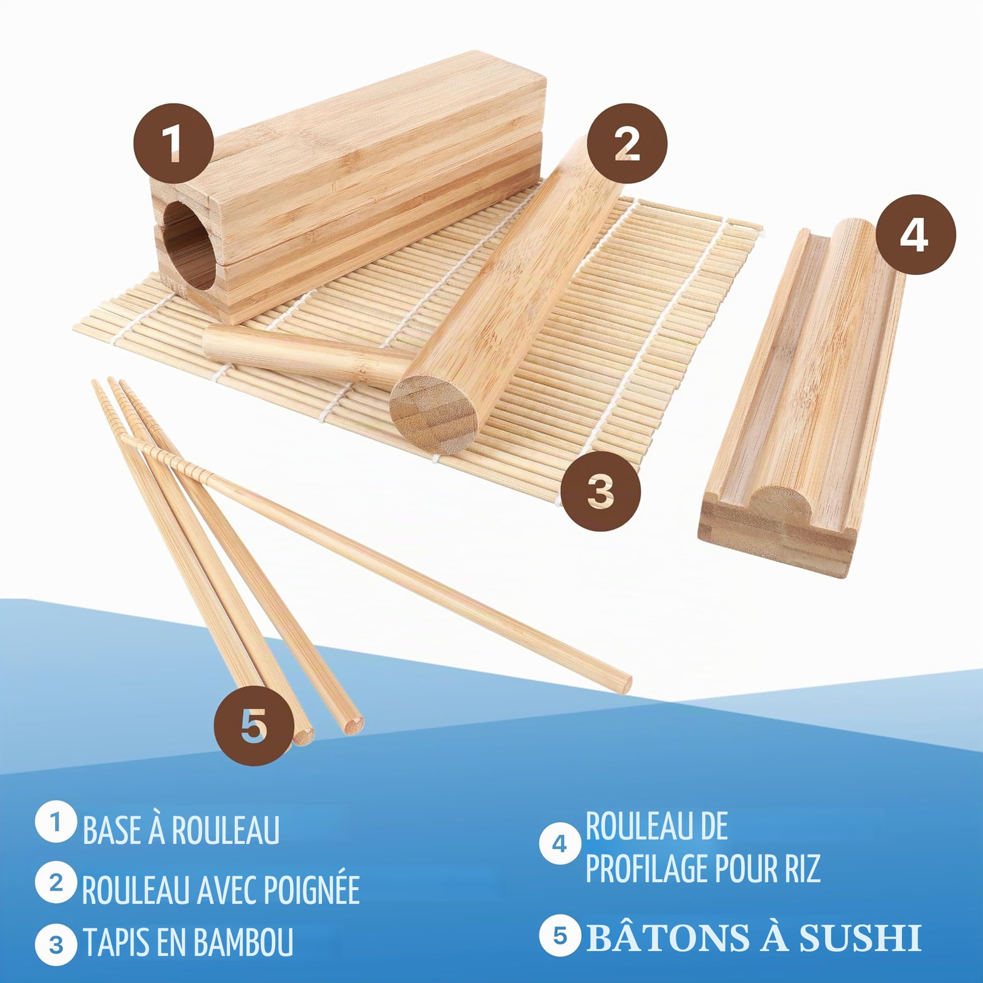 Toys4Boys Bambou Kit Sushi Complet - Sushi Maker - Japonais Accessoire de Haute Qualité - Appareil pour Maki et Onigiri
