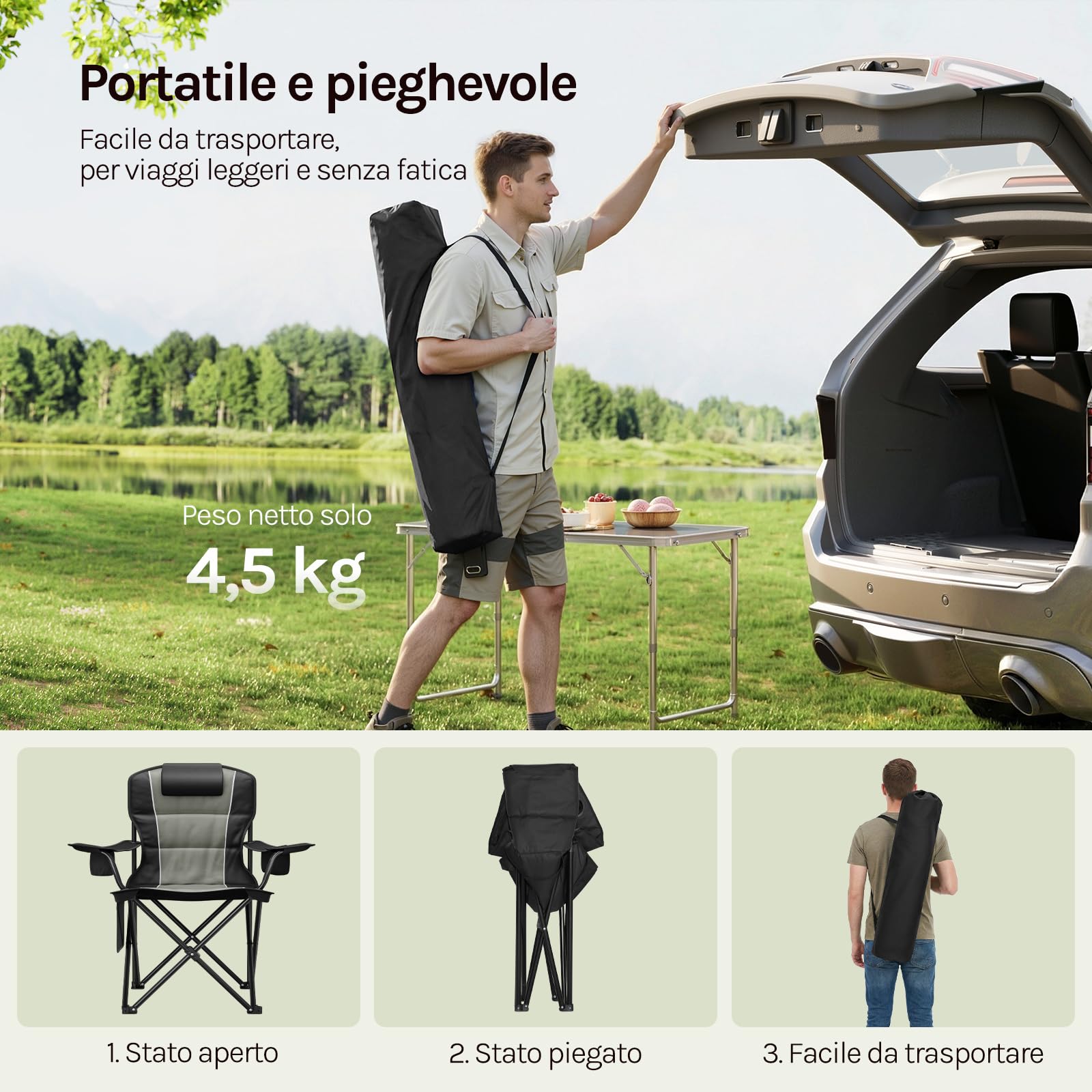 WOLTU Sedia Campeggio Pieghevole, Sedia da Esterno Portabile