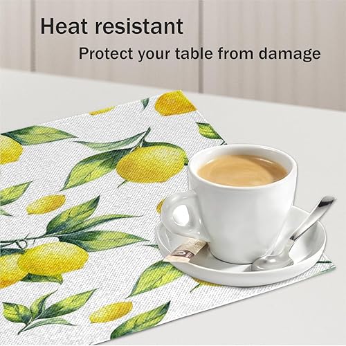 Miniatura 5 de Lemons Theme Design Placemats Set of 4 Table Mats Washable Placemat Waterproof Place Mats for Party Home Dining Table Decor 18x12 in