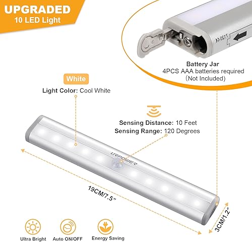 Miniatura 2 de urpower Sensor de movimiento luz 10ledes funciona con pilas de movimiento inalámbrico Nightlight Portable Closet Luz Stick Up Sensor de movimiento