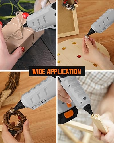 Miniatura 6 de WORKSITE Pistola de pegamento caliente, pistola de pegamento inalámbrica de 20 V, tamaño completo con 12 barras de pegamento para artes,