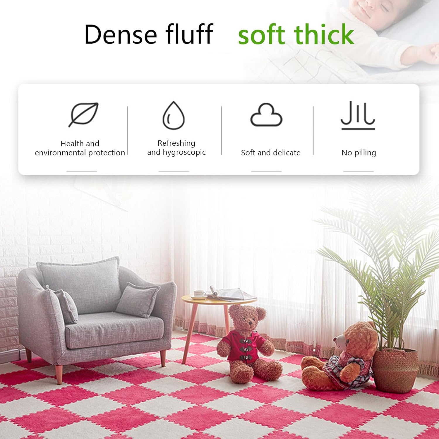 10 PCS Foam Floor Tiles Plush Foam Floor Mat EVA Foam Square Interlocking Carpet Tiles with Border Soft Fluffy Tiles Anti Slip Jigsaws Flooring Playmats Protective Flooring （12x12x0.4inch）