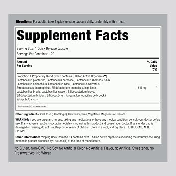 Piping Rock Probiotic Acidophilus Capsules for Women and Men | 3 Billion Live Cultures | 120 Pills | 14 Strains Supplement | Non-GMO, Gluten Free