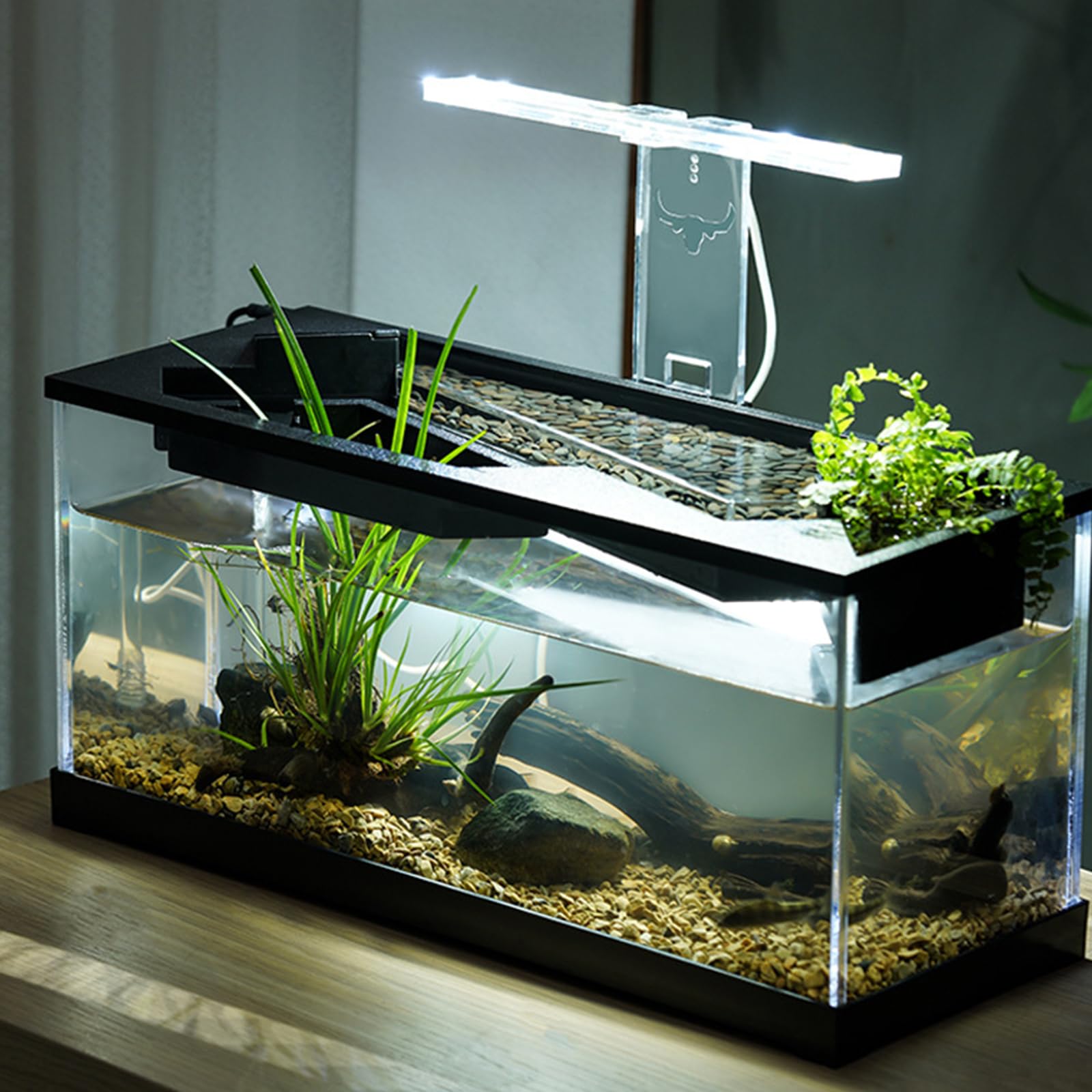 Acuario de escritorio acrílico compacto con bombas integradas, almohadilla de calefacción LED para ecosistema de peces, acuario acrílico compacto con bombas integradas
