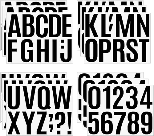 12 hojas de calcomanías de números de letras, calcomanías de vinilo del alfabeto de 4 pulgadas, calcomanías autoadhesivas de letras de puntuación