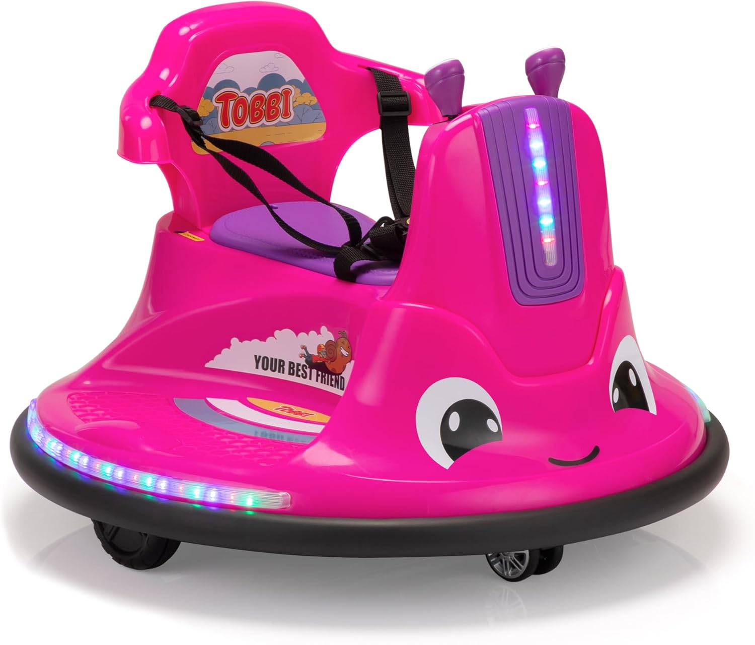 TOBBI Toddlers Bumper Car, 12v Baby Electric Ride On Snail Shape Toy with Remote Control/Children DIY Funny Stickers/360 Degree Spin for Kids of Ages 1.5-9 (Rose Red) TOBBI Toddlers Bumper Car, 12v Baby Electric Ride On Snail Shape Toy with Remote Control/Children DIY Funny Stickers/360 Degree Spin for Kids of Ages 1.5-9 (Rose Red)