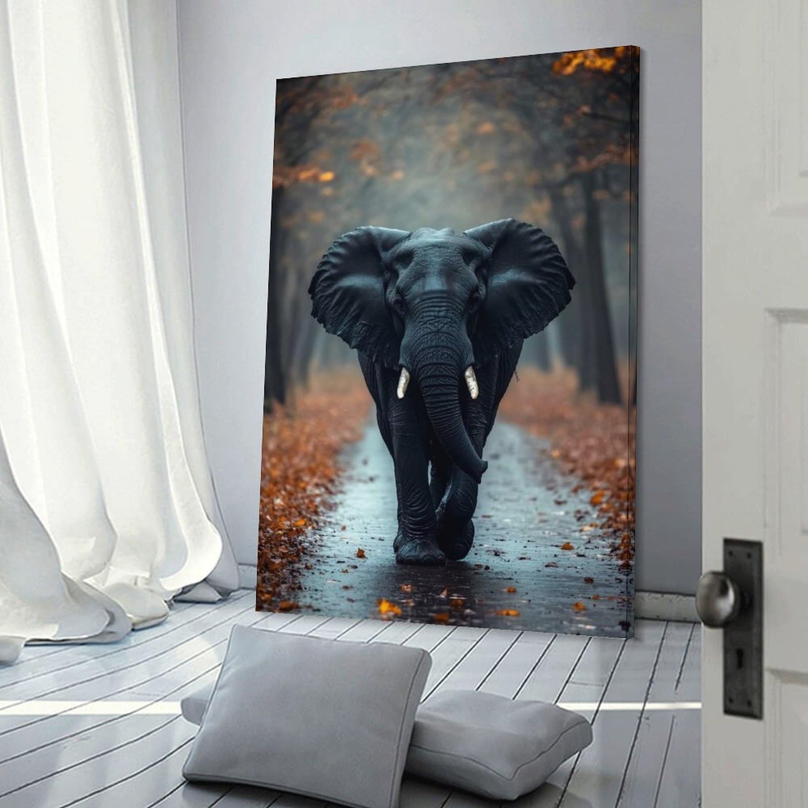 Junmoney Wall Picture Print Elephant Walking Through Autumn Forest, 20x30inch(50x75cm), for Entrance Walls, Hall Decor Or Foyers, A Neat Decor Update for Hallways