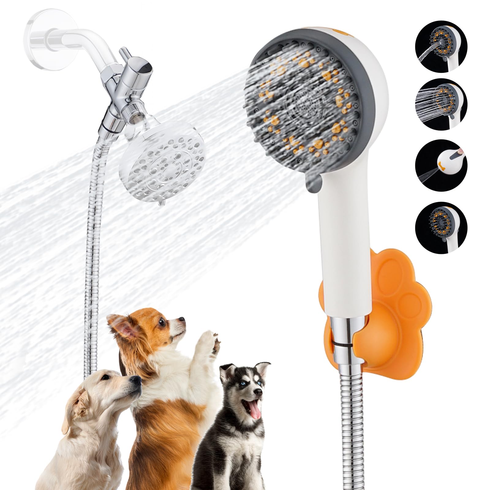 Dog 8.2Ft Shower Attachment to Shower Head Washing, High Pressure& Face Care Pet Wash Cleaning Sprayer with Bath Brush, Adhesive Shower Holder, Indoor