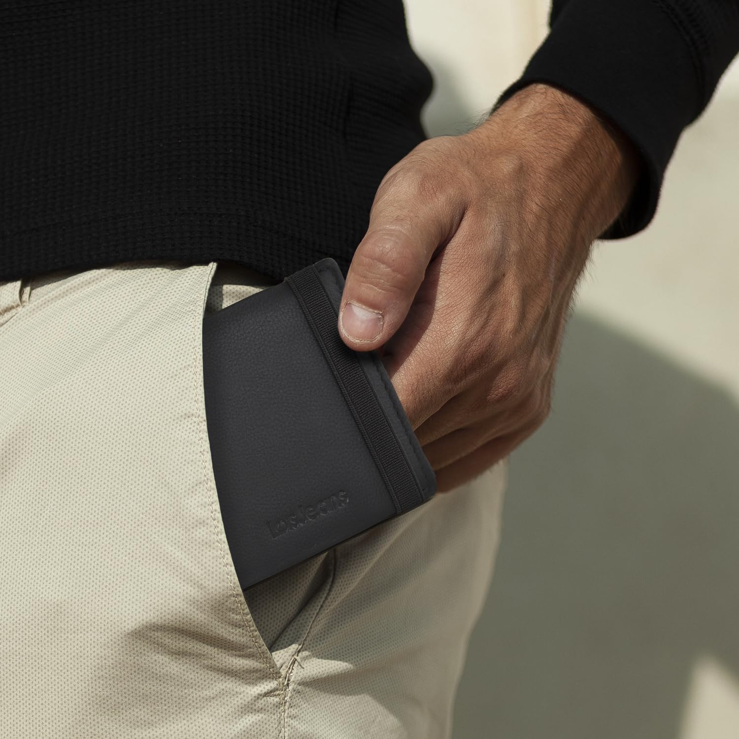 Lois - Cartera de Piel para Hombre - Cartera Hombre Piel con Monedero Interior y Tarjetero, diseño Slim, Cuero auténtico, Regalo Elegante. Proteccion RFID, Negro