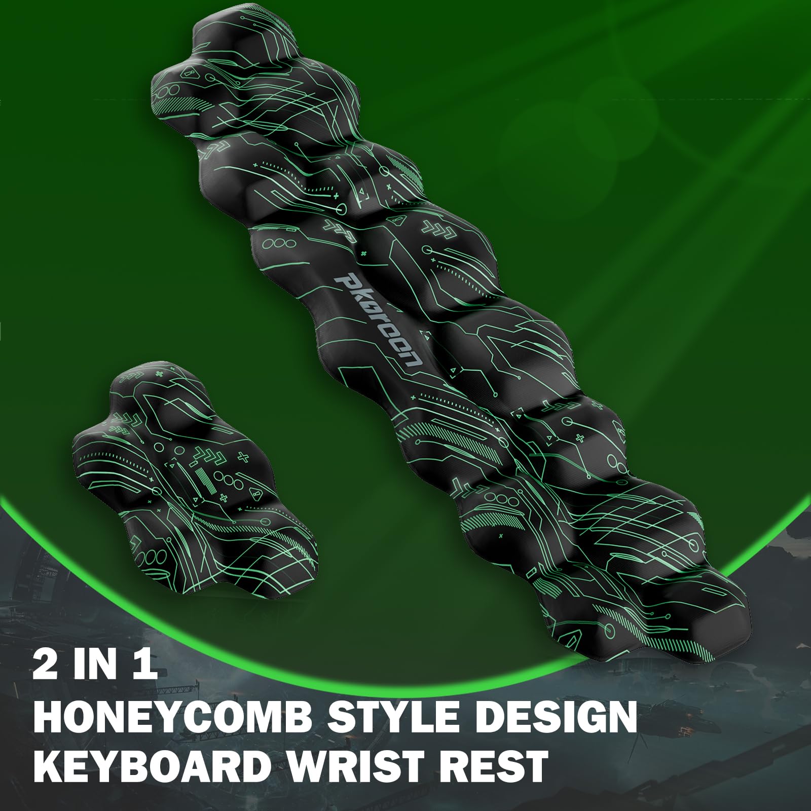 pkoroon Wrist Rest for Keyboard and Mouse, Gaming Keyboard Wrist Rest Set with Memory Foam Non-Slip Base, Ergonomic Wrist Rest for Computer Keyboard for Typing Pain Relief, Office, Laptop, PC (Green)