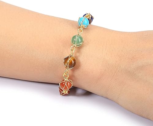 Miniatura 9 de Jovivi Paquete 2 artículos Collar de cuarzo transparente natural envuelto en alambre de árbol de la vida con piedras preciosas de chakras para