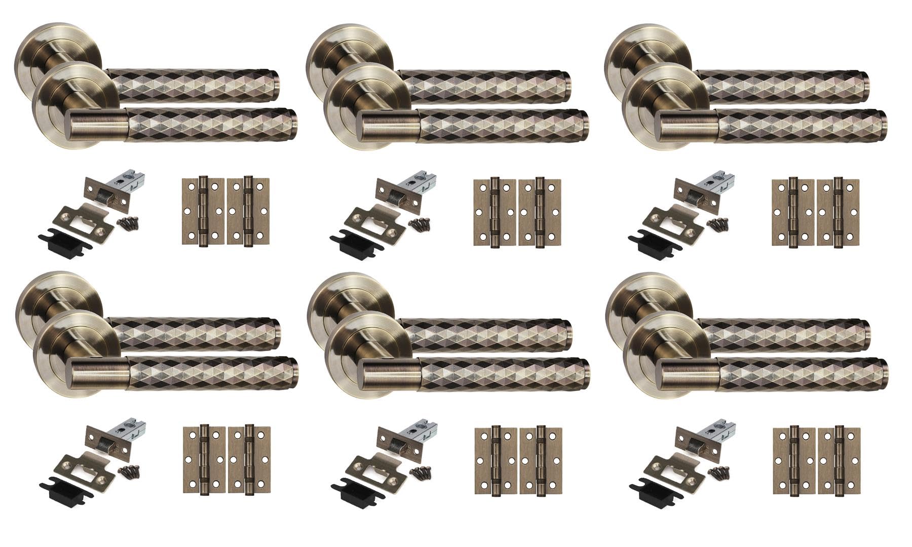 Golden Grace Knurled T-Bar Door Handles with Latch & Hinges, 6 Sets