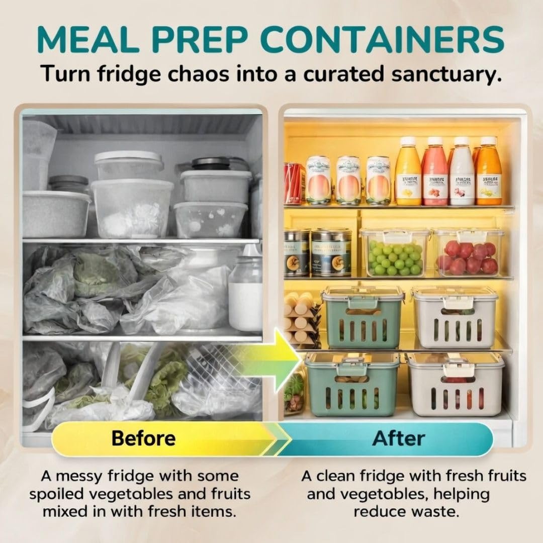 FreshLock - Juego de 5 recipientes de almacenamiento para nevera, herméticos, a prueba de fugas y aptos para microondas con colador extraíble, ideal para almacenamiento de frutas, verduras y
