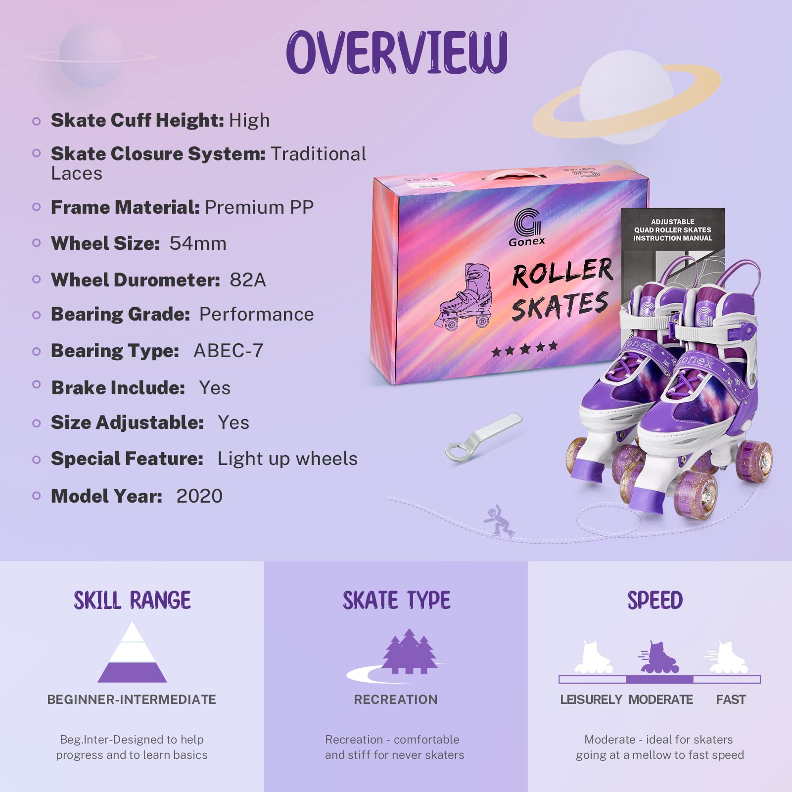 Gonex Roller Skates for Girls Kids Boys Women with Light up Wheels and