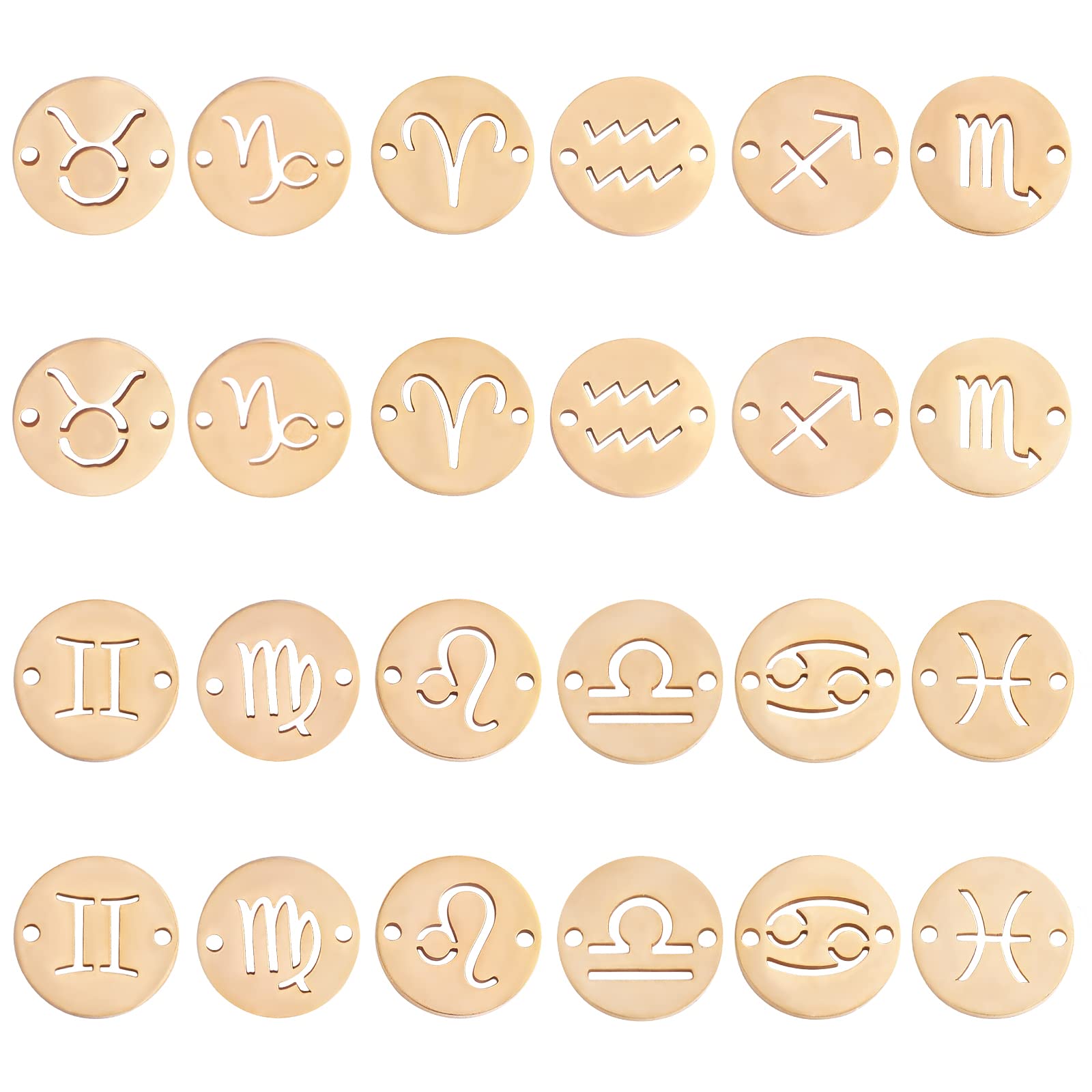 COGCHARGER 24 Pieces Constellations Zodiac Charm Connector Stainless Steel Zodiac Connector Golden for Jewellery Necklace Earring Making Crafts