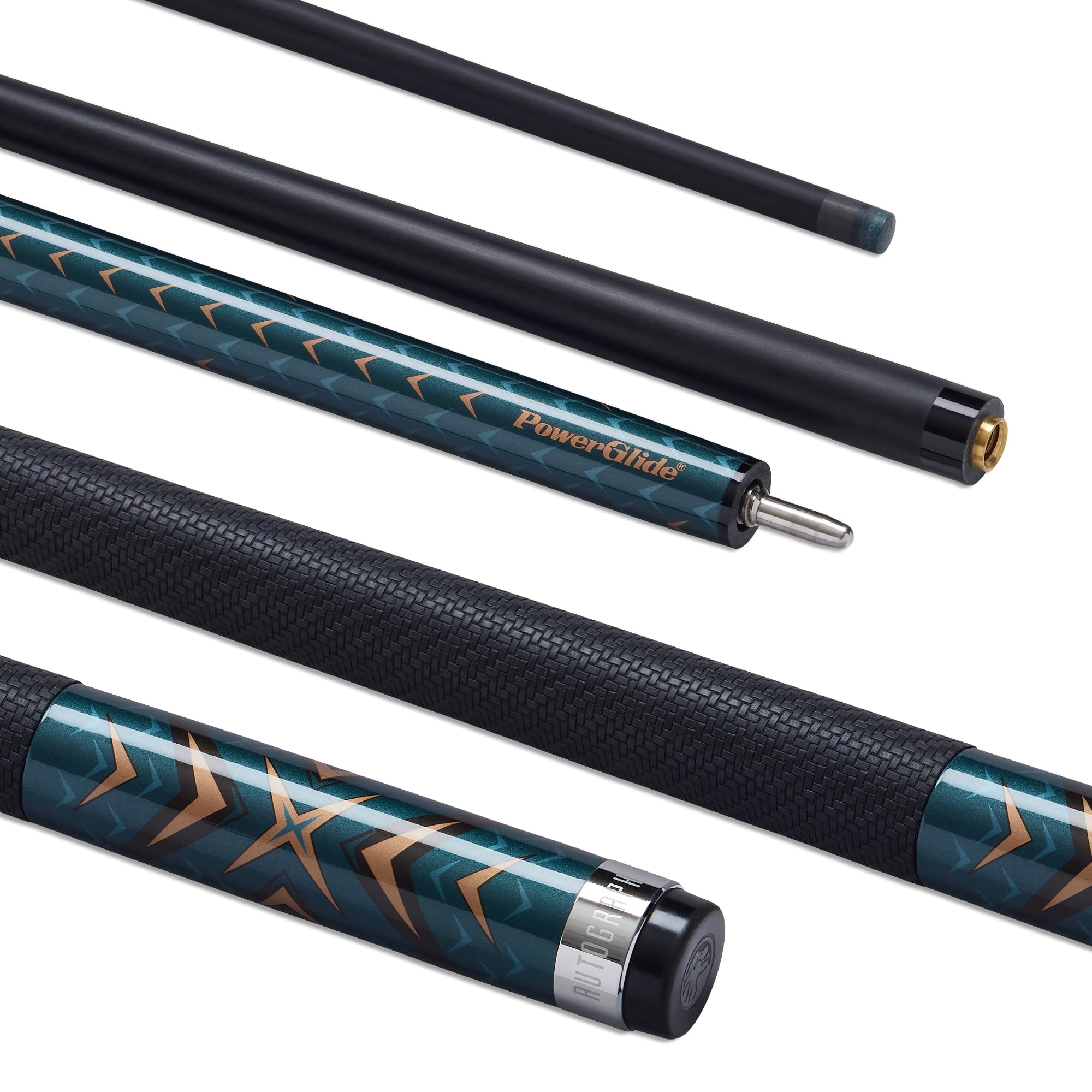POWERGLIDE One 2-Piece Pool Cue Stick | Autograph | Carbon Fibre & Fibreglass | Ultra Smooth Gloss Leather Grip | Full Size 57" | 10 mm Tip