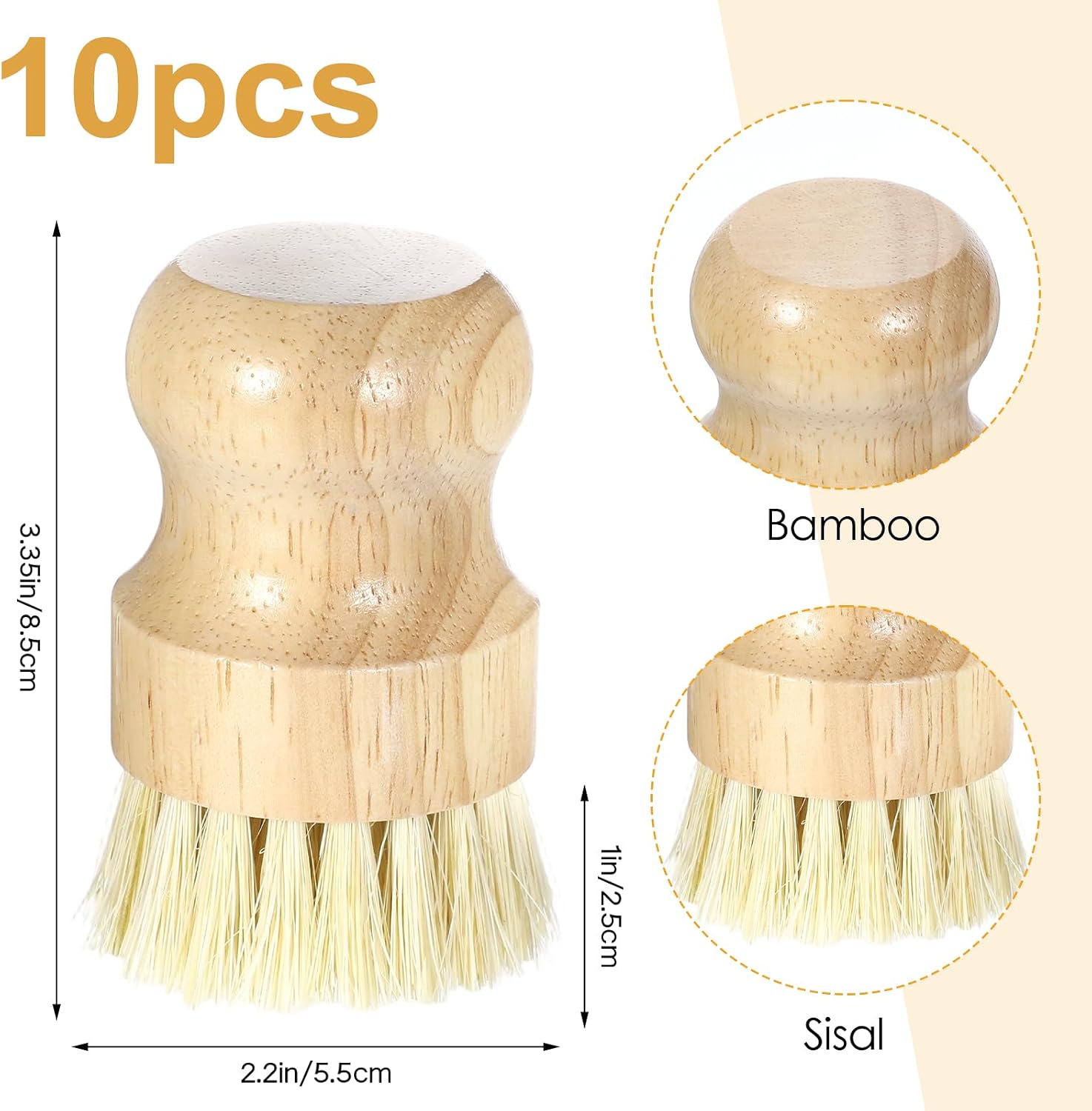 Molain 10 Pack Bamboo Dish Brush Set, Natural Dish Scrub Brush with Handle, Wooden Dish Scrubber for Kitchen Cleaning, Eco-Friendly Scrub Brush for Dishes, Pots, Pans, and Vegetables