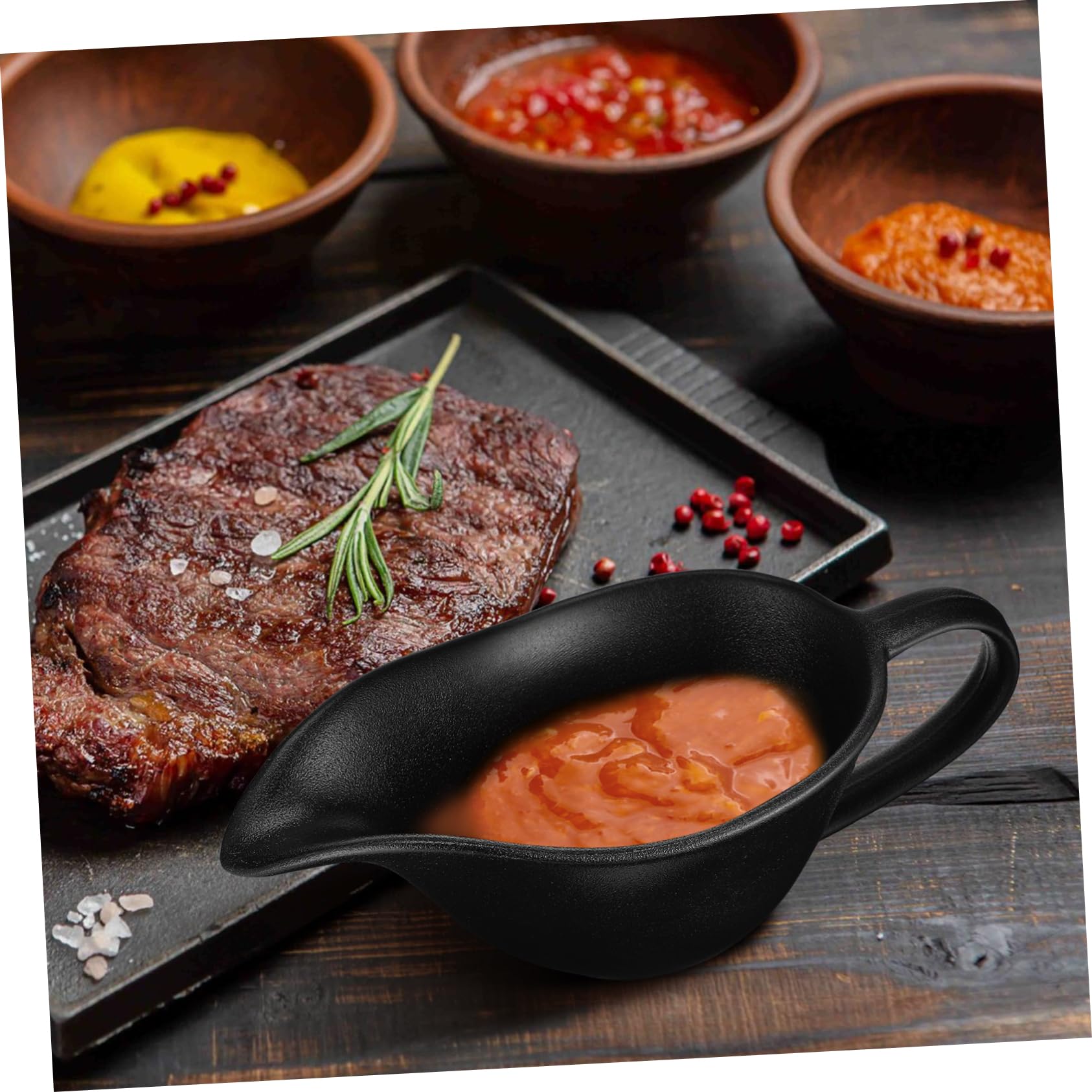 Baluue Bol de Sauce à Steak en Porcelaine Noir Bec Verseur