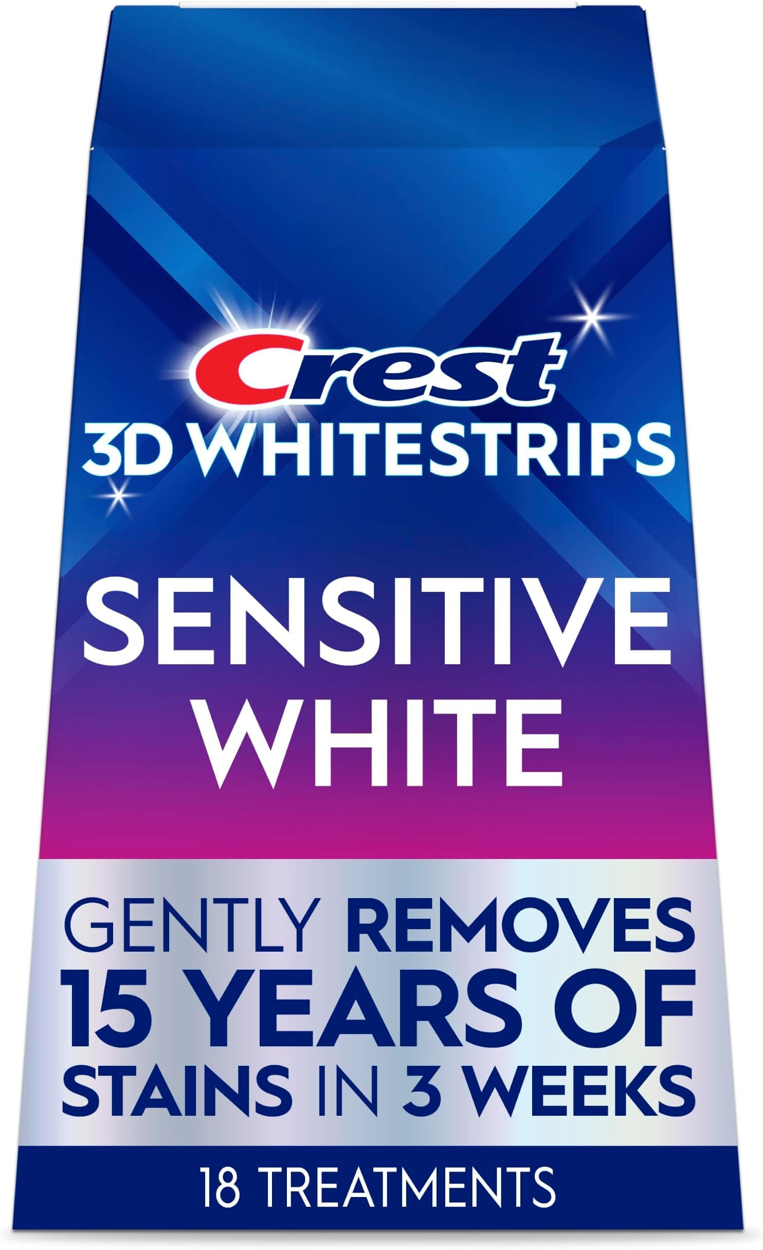 Crest 3D Whitestrips Sensitive White – Teeth Whitening Kit, 18 Treatments, Each with 1 Upper/1Lower, 36 Strips – Crest 3DWhite Teeth Whitening Strips (Pack of 8)