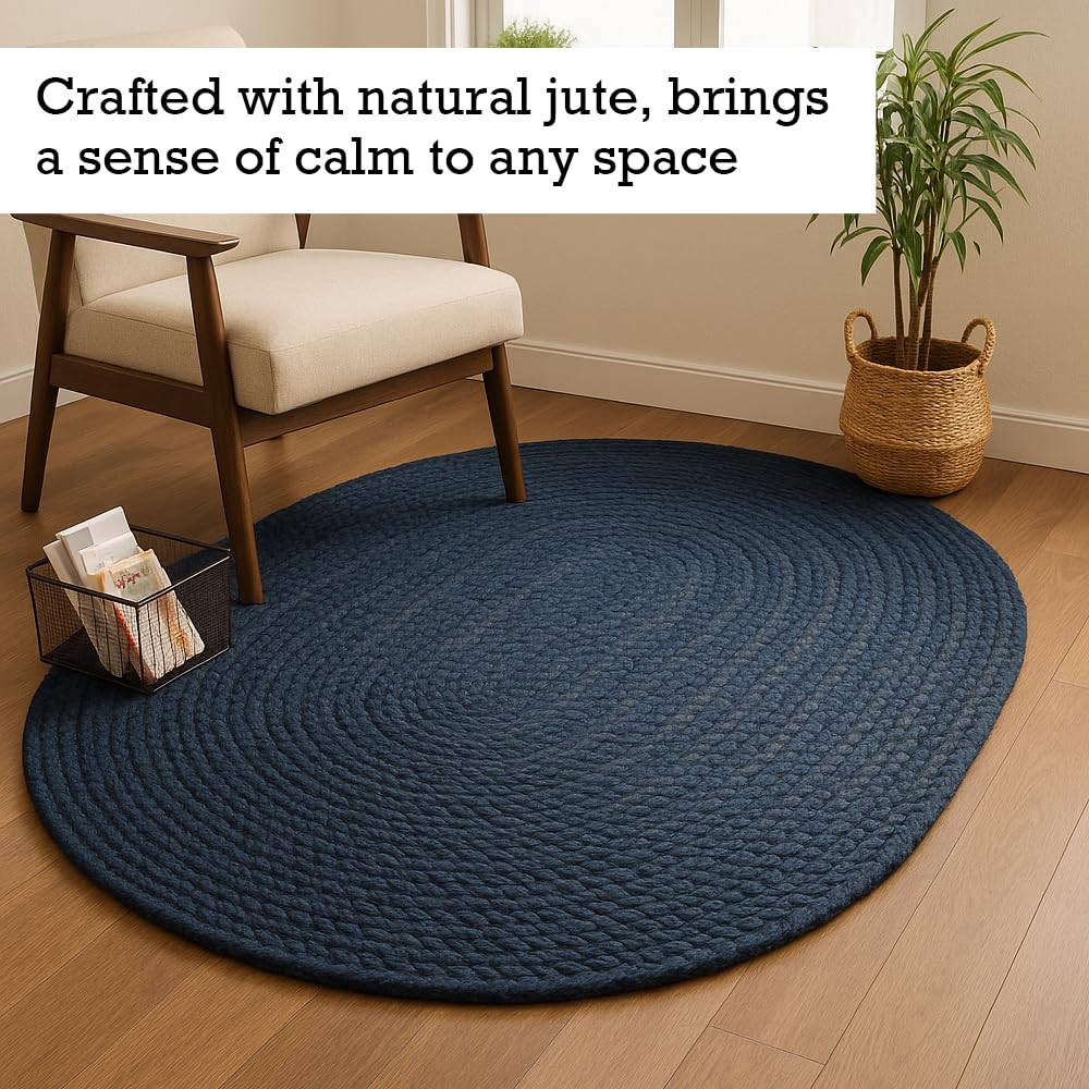 RAJRANG Area rug-Jute (Navy Blue, 60 x 91- Oval), 91 x 152 cm (Oval) - Image 3