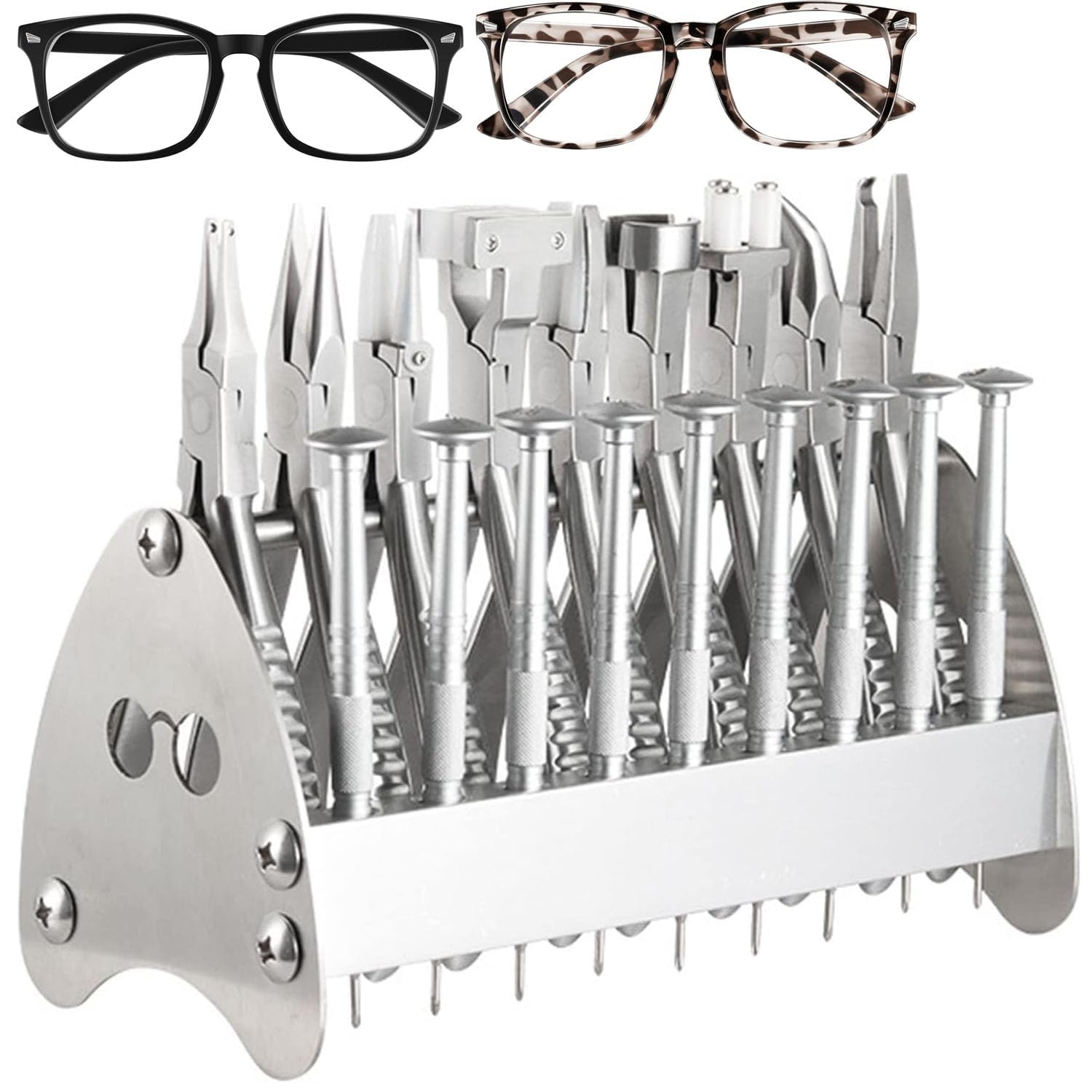 Kit de reparación de gafas de acero inoxidable con pinza óptica y agarre antideslizante