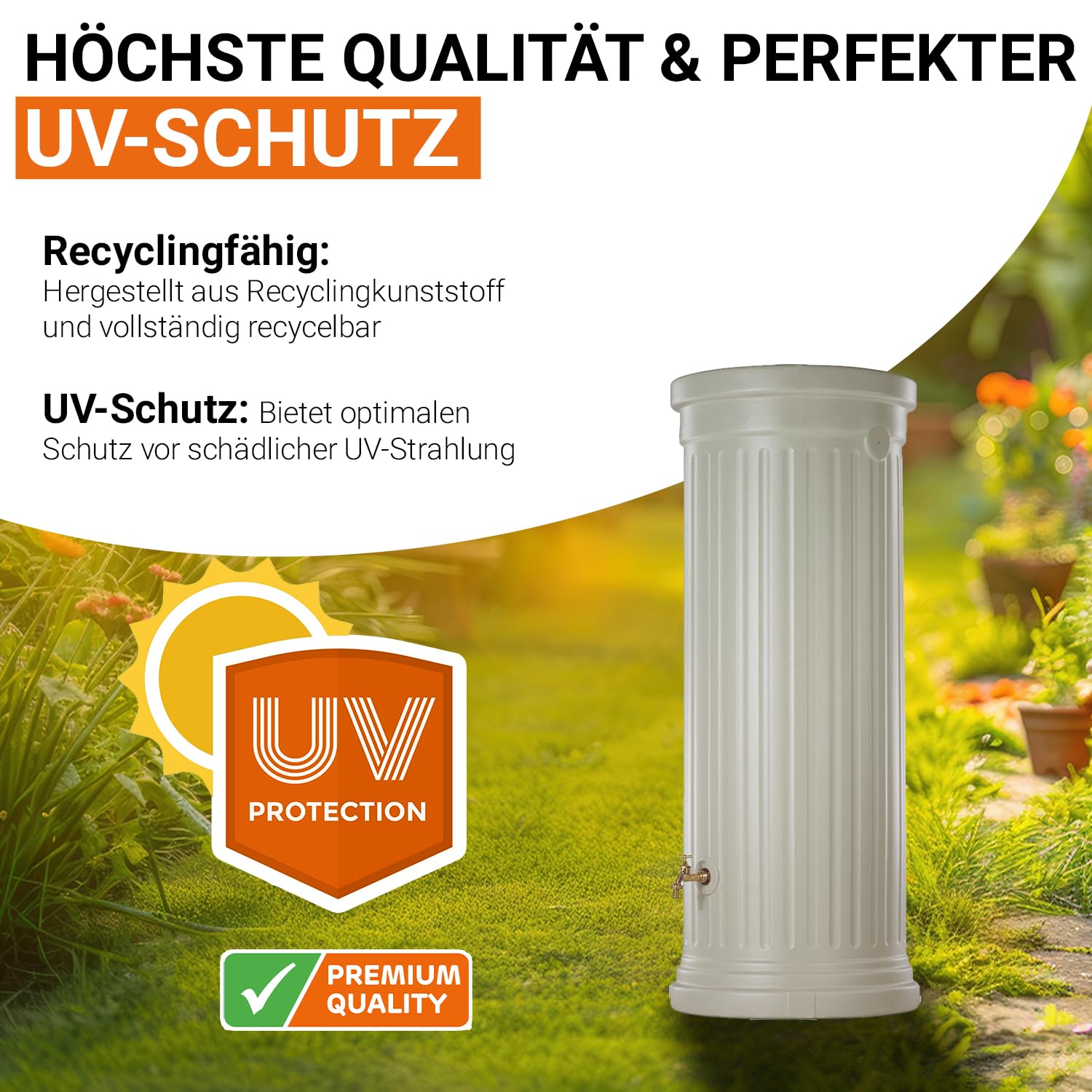GARANTIA Säulentank Regentonne 500 Liter sandbeige Regentonne, Wassertank | Regenfass, Regenwassertonne, Wasserbehälter, Regenwassertank, Wasserfass, Wassertonne, Wasserfass 500 Liter