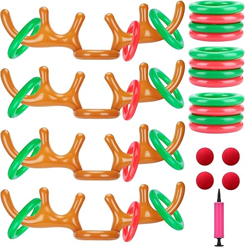 Angooni Juego inflable de lanzamiento de anillos de cornamenta de reno para suministros de fiesta de Navidad, juego de reno de Navidad con nariz