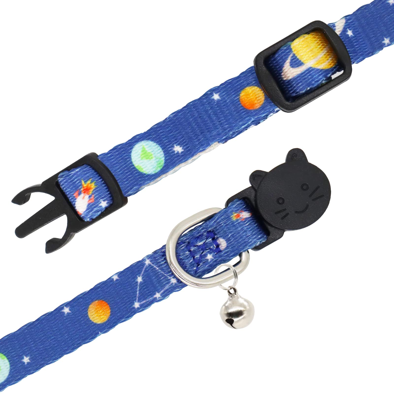Katzenhalsband, 2 Stück Breakaway Halsband mit Glöckchen, Sicherheitsschnalle Kätzchenhalsbänder für Jungen und Mädchen Katzen, Stern und Mond